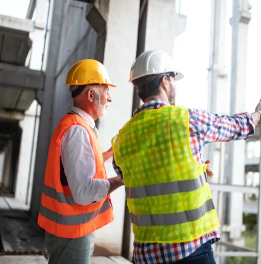 engineer and worker discussing on site aura
